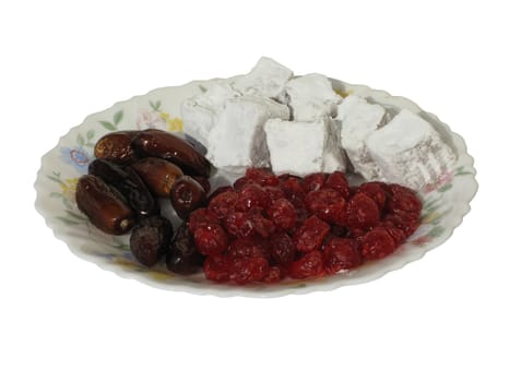 Pile of delicious turkish sweets in dish