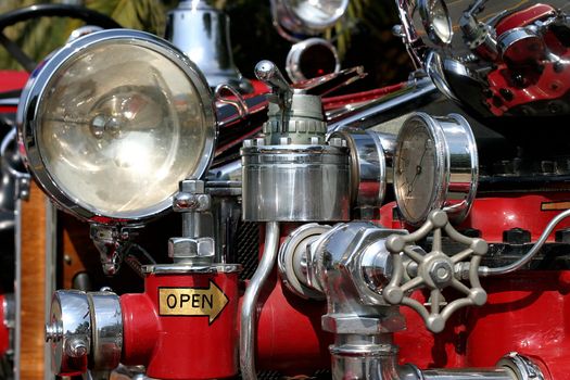 Close up of an old fire truck.