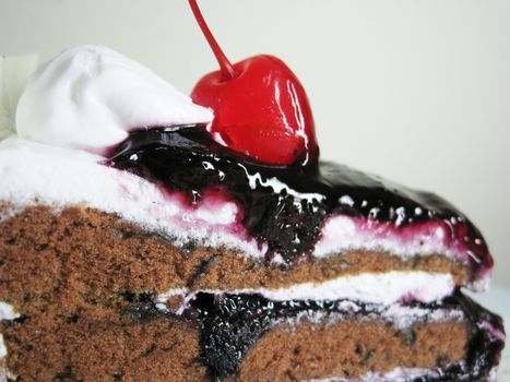 close up for a slide of black forest cake 