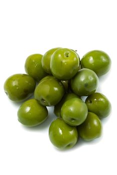 green olives  on a white background 