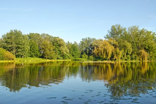 Lake in Wilanow near Warsaw. Summer view.