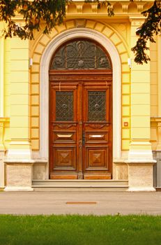 Old wooden entrance door in a house