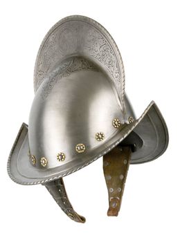 Iron helmet of the medieval knight. Very heavy headdress