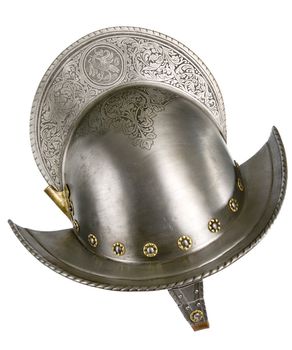 Iron helmet of the medieval knight. Very heavy headdress