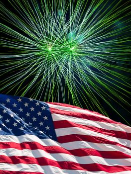 The American Flag and Green Fireworks from Independence Day