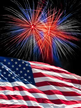 The American Flag and Red White and Blue Fireworks from Independence Day