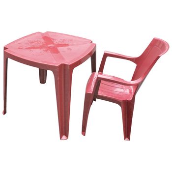 Plastic table and chair for alfresco bar isolated over white background