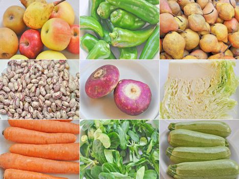 Food collage set with beans, vegetables, fruits