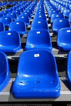 Rows of blue seats on modern stadium