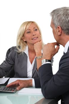 Two office workers in meeting