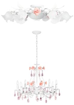 Pair of bright ceiling vintage lamps with roses. Isolated over white background