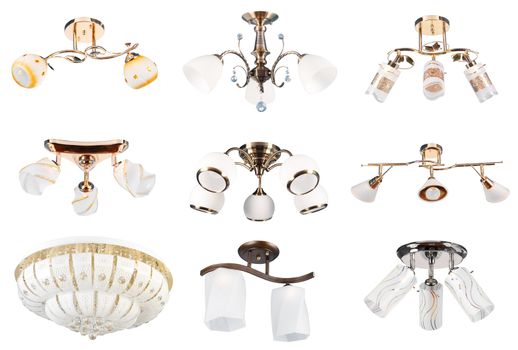 9 different halogen and electric lamps. Isolated over white background