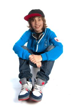 a teenage boy on a white background