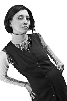 Black and white shot of old-dtyled fashion model