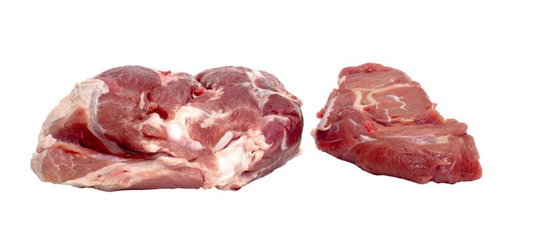 Pork and beef pieces it is isolated on a white background.