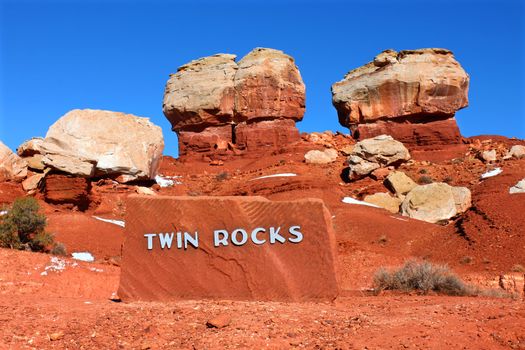 Giant Twin Rocks of Capitol Reef National Park in Utah.