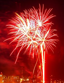 Fireworks Against the Night Sky of a Cityscape