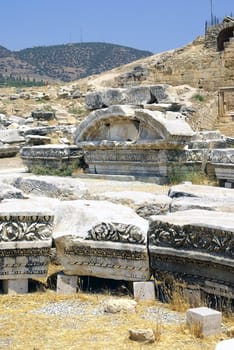 Ancient Ruins of Hierapolis city. Pamukkale, Turkey.