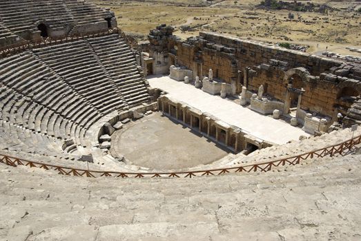 Amphitheater in ancient city Hierapolis. Pamukkale, Turkey. Middle Asia.