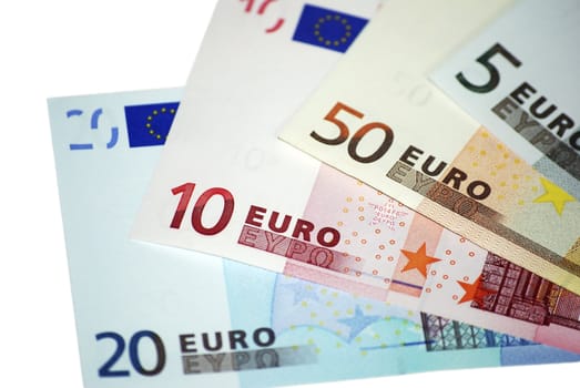 European currency. Euro banknotes. 5, 10, 20, 50 Euro.
