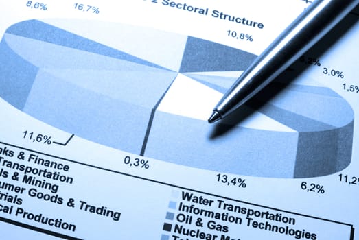 Steel pen and financial data.