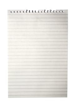 Blank note paper from notebook with lines isolated on white with clipping path.