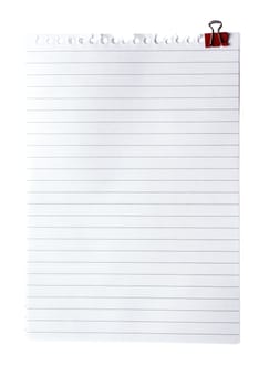 Blank note paper with clinch isolated od white. Clipping Path.