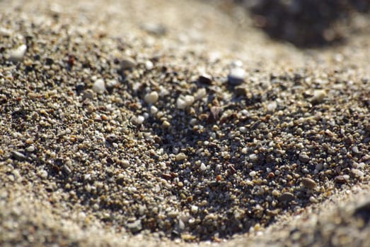 Close-up of sand at the beach of Mediterranean Sea, Turkey. Background.