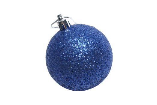 Bright blue christmas ball without shadow isolated on white background.