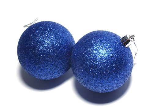 Blue christmass balls isolated on white background.