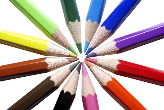 Colored pencils isolated ob white background.