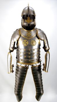 Armour of the medieval knight. Metal protection of the soldier against the weapon of the opponent