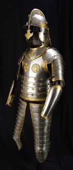 Armour of the medieval knight. Metal protection of the soldier against the weapon of the opponent