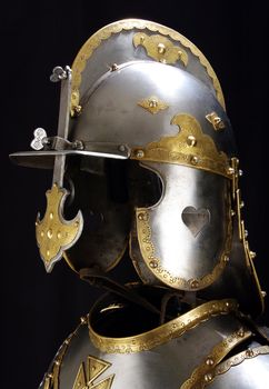 Armour of the medieval knight. Metal protection of the soldier against the weapon of the opponent