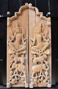 Decorated wooden door , Thai art  in North of Thailand