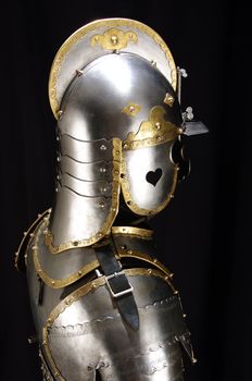 Armour of the medieval knight. Metal protection of the soldier against the weapon of the opponent