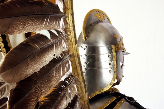 Armour of the medieval knight. Metal protection of the soldier against the weapon of the opponent