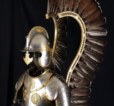 Armour of the medieval knight. Metal protection of the soldier against the weapon of the opponent