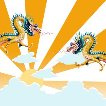 Dragon flying with sunset, Dragon's year concept