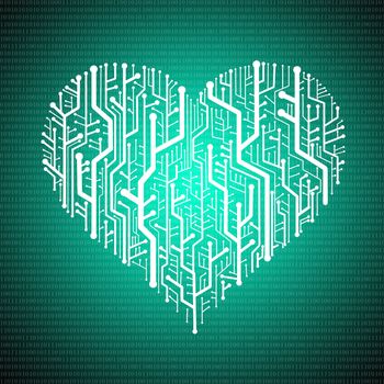 Circuit board in Heart shape, Technology background 