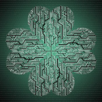 Circuit board in Heart shape, Technology background 