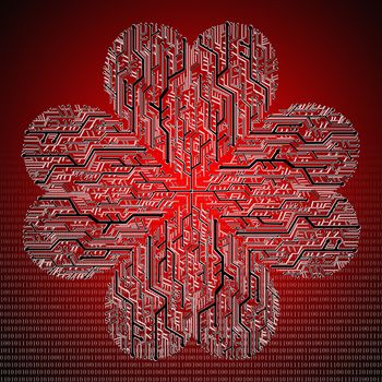 Circuit board in Heart shape, Technology background 