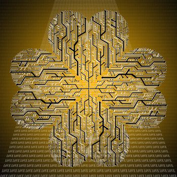 Circuit board in Heart shape, Technology background 