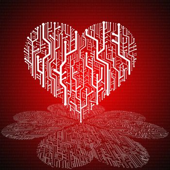Circuit board in Heart shape with pattern on ground,  Technology background 