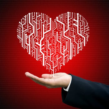 Businessman give the Circuit board in heart shape, Technology background 