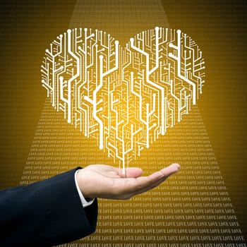 Businessman care the circuit board in heart shape, Technology business concept