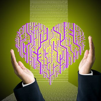 Business hand carry the circuit board in heart shape, Technology concept