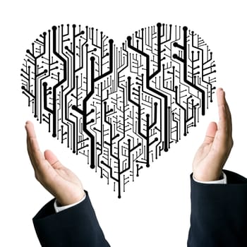 Business take care the circuit board in heart shape, Technology concept