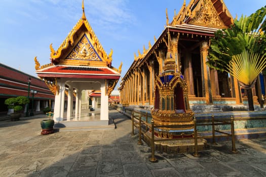 The temple Wat phra kaeo in the Grand palace area, one of the major tourism attraction in Bangkok, Thailand