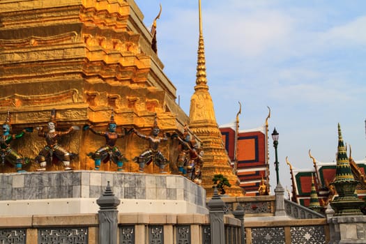 The temple Wat phra kaeo in the Grand palace area, one of the major tourism attraction in Bangkok, Thailand